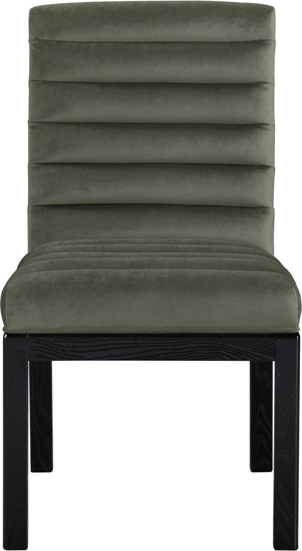 Meridian Furniture Evelyn Channel Tufted Velvet Dining Chair with Solid Ash Legs for Elegant Modern Spaces Green 902 902Green-C