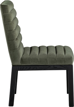 Meridian Furniture Evelyn Channel Tufted Velvet Dining Chair with Solid Ash Legs for Elegant Modern Spaces Green 902 902Green-C