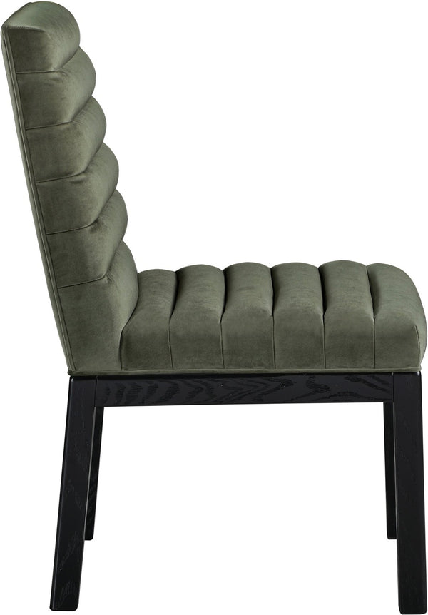 Meridian Furniture Evelyn Channel Tufted Velvet Dining Chair with Solid Ash Legs for Elegant Modern Spaces Green 902 902Green-C