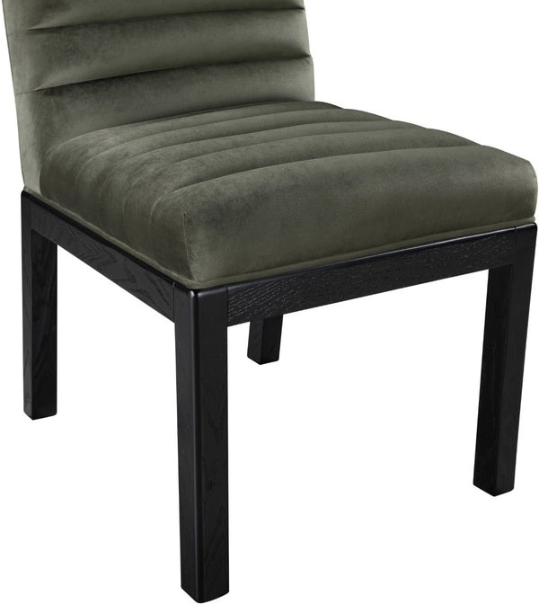 Meridian Furniture Evelyn Channel Tufted Velvet Dining Chair with Solid Ash Legs for Elegant Modern Spaces Green 902 902Green-C