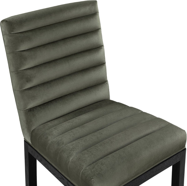 Meridian Furniture Evelyn Channel Tufted Velvet Dining Chair with Solid Ash Legs for Elegant Modern Spaces Green 902 902Green-C