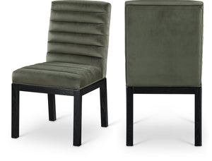 Meridian Furniture Evelyn Channel Tufted Velvet Dining Chair with Solid Ash Legs for Elegant Modern Spaces Green 902 902Green-C