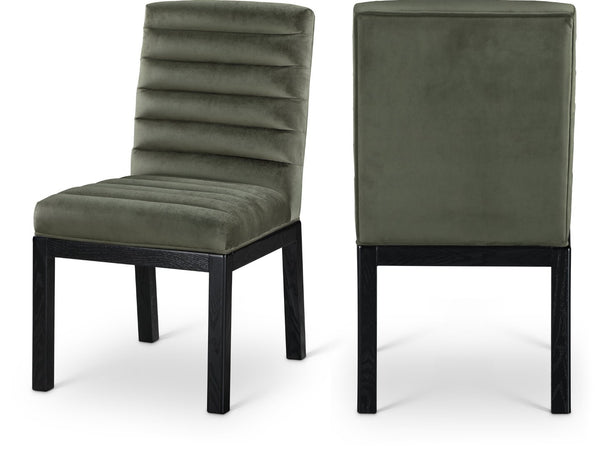 Meridian Furniture Evelyn Channel Tufted Velvet Dining Chair with Solid Ash Legs for Elegant Modern Spaces Green 902 902Green-C