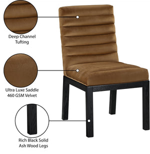 Meridian Furniture Evelyn Channel Tufted Velvet Dining Chair with Solid Ash Legs for Elegant Modern Spaces Saddle 902 902Saddle-C