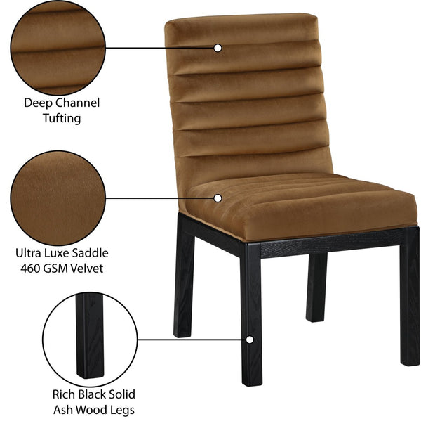 Meridian Furniture Evelyn Channel Tufted Velvet Dining Chair with Solid Ash Legs for Elegant Modern Spaces Saddle 902 902Saddle-C