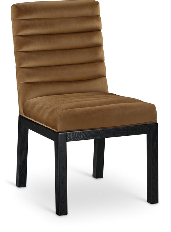 Meridian Furniture Evelyn Channel Tufted Velvet Dining Chair with Solid Ash Legs for Elegant Modern Spaces Saddle 902 902Saddle-C