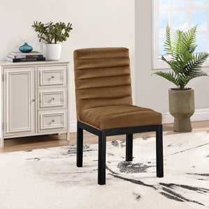 Meridian Furniture Evelyn Channel Tufted Velvet Dining Chair with Solid Ash Legs for Elegant Modern Spaces Saddle 902 902Saddle-C