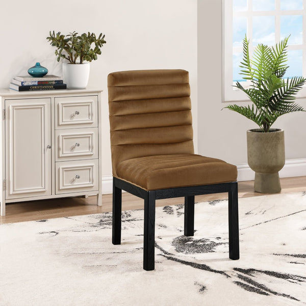 Meridian Furniture Evelyn Channel Tufted Velvet Dining Chair with Solid Ash Legs for Elegant Modern Spaces Saddle 902 902Saddle-C