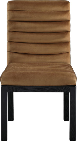 Meridian Furniture Evelyn Channel Tufted Velvet Dining Chair with Solid Ash Legs for Elegant Modern Spaces Saddle 902 902Saddle-C