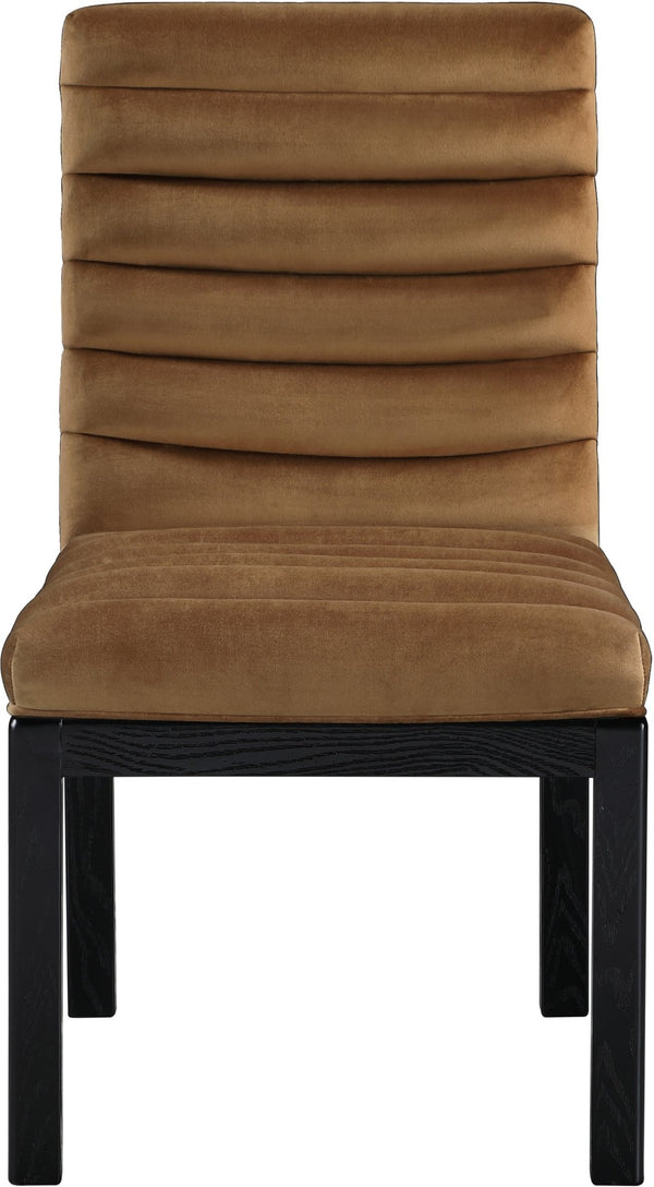 Meridian Furniture Evelyn Channel Tufted Velvet Dining Chair with Solid Ash Legs for Elegant Modern Spaces Saddle 902 902Saddle-C