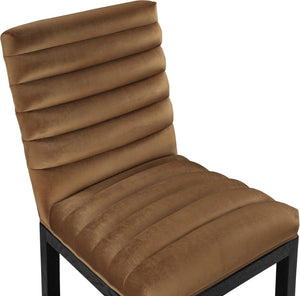 Meridian Furniture Evelyn Channel Tufted Velvet Dining Chair with Solid Ash Legs for Elegant Modern Spaces Saddle 902 902Saddle-C