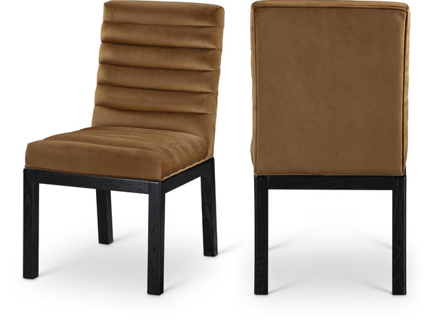 Meridian Furniture Evelyn Channel Tufted Velvet Dining Chair with Solid Ash Legs for Elegant Modern Spaces Saddle 902 902Saddle-C
