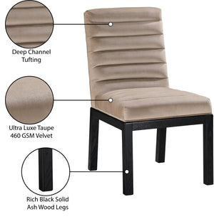 Meridian Furniture Evelyn Channel Tufted Velvet Dining Chair with Solid Ash Legs for Elegant Modern Spaces Taupe 902 902Taupe-C