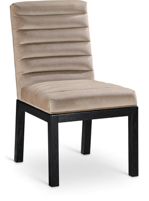 Meridian Furniture Evelyn Channel Tufted Velvet Dining Chair with Solid Ash Legs for Elegant Modern Spaces Taupe 902 902Taupe-C