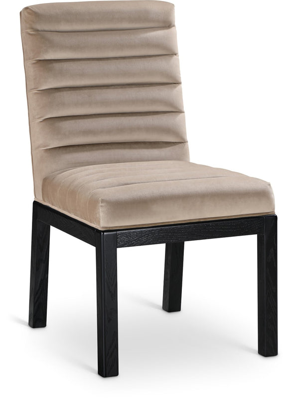 Meridian Furniture Evelyn Channel Tufted Velvet Dining Chair with Solid Ash Legs for Elegant Modern Spaces Taupe 902 902Taupe-C
