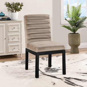 Meridian Furniture Evelyn Channel Tufted Velvet Dining Chair with Solid Ash Legs for Elegant Modern Spaces Taupe 902 902Taupe-C