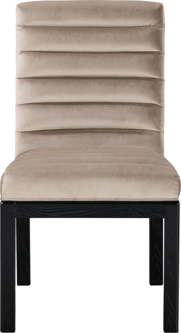 Meridian Furniture Evelyn Channel Tufted Velvet Dining Chair with Solid Ash Legs for Elegant Modern Spaces Taupe 902 902Taupe-C