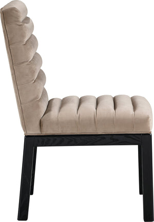 Meridian Furniture Evelyn Channel Tufted Velvet Dining Chair with Solid Ash Legs for Elegant Modern Spaces Taupe 902 902Taupe-C
