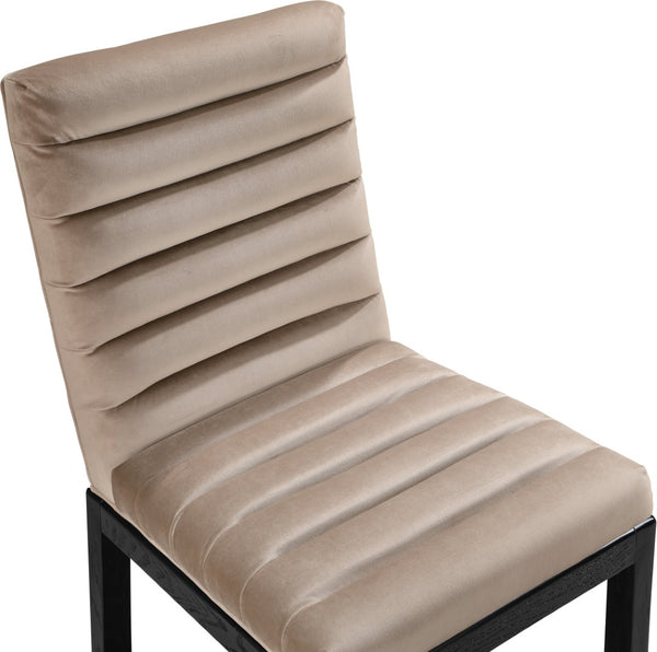 Meridian Furniture Evelyn Channel Tufted Velvet Dining Chair with Solid Ash Legs for Elegant Modern Spaces Taupe 902 902Taupe-C