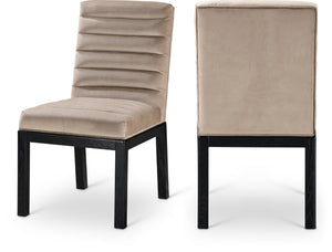 Meridian Furniture Evelyn Channel Tufted Velvet Dining Chair with Solid Ash Legs for Elegant Modern Spaces Taupe 902 902Taupe-C