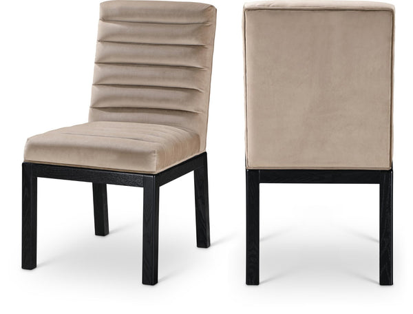 Meridian Furniture Evelyn Channel Tufted Velvet Dining Chair with Solid Ash Legs for Elegant Modern Spaces Taupe 902 902Taupe-C