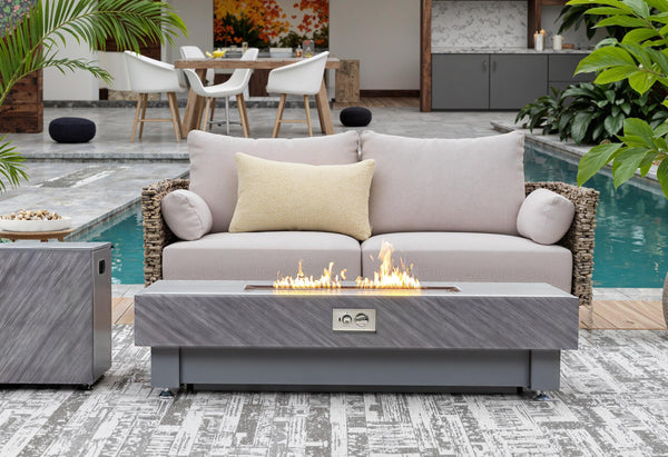 English Elm 60-INCH Modern Fire Pit Table with Stainless Steel Burner, Rain Cover, Propane Heater for Patio Gatherings Black,Stone Gray W3131P333709