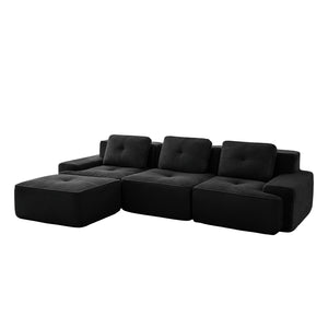 English Elm 117" L-Shaped Modular Sectional Sofa In Black - Soft Corduroy, Deep Seats, Movable Ottoman, No Assembly! W714S01477