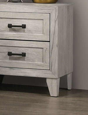 English Elm 3pc Eastern King Bedroom Set Whitewash Tufted Headboard Shelving Light Nightstands B2741S00224