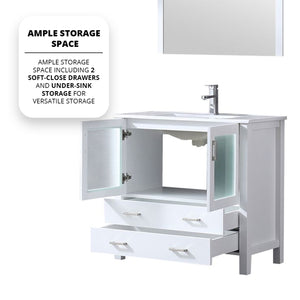 English Elm White 36 in. Bathroom Vanity with Scratch-Resistant White Ceramic Top, Chrome Faucet & 34" Mirror B2731S01288