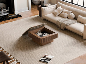 English Elm 31.5'' Square Wood Veneer Flip Top Storage Coffee Table with Slat Detail for Living Rooms Walnut W1435P375246