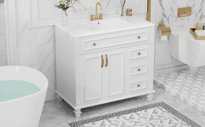 English Elm 36" Modern Bathroom Vanity with Ceramic Sink, Gold Handles, Flip-Out Drawer & Soft-Close Doors White N725P283623K