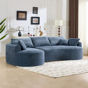 English Elm 124.5-inch Curved Chenille Sectional Sofa with Pillows Deep Seat Living Room Couch Blue W3612S00025