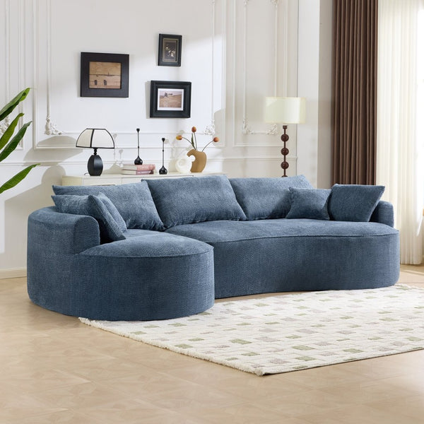 English Elm 124.5-inch Curved Chenille Sectional Sofa with Pillows Deep Seat Living Room Couch Blue W3612S00025