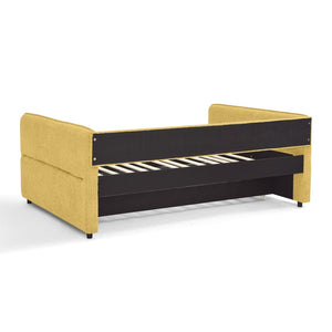 English Elm Full Size Boucle Daybed with Pop up Trundle Tufted Upholstered Sofa Sleeping Yellow W1413S00177
