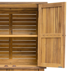 English Elm Christopher Knight Home® - Kedzie Teak Acacia Wood Cabinet with Slatted Coastal Farmhouse Design, Weather‑Resistant Storage (44.5") N775P251936T
