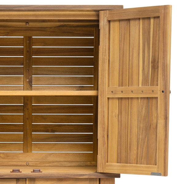 English Elm Christopher Knight Home® - Kedzie Teak Acacia Wood Cabinet with Slatted Coastal Farmhouse Design, Weather‑Resistant Storage (44.5") N775P251936T