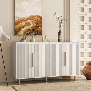 English Elm White Modern Fluted Sideboard Buffet with Adjustable Shelves, Art Deco MDF Credenza Console, Spacious Storage Elegance W1321P171784