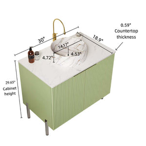 English Elm Turio 30" Compact Bathroom Vanity With Soft-Close Doors, Elegant Ceramic Basin & Stone-Pattern Top W2615S00473-GIGA