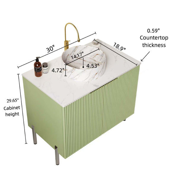 English Elm Turio 30" Compact Bathroom Vanity With Soft-Close Doors, Elegant Ceramic Basin & Stone-Pattern Top W2615S00473-GIGA