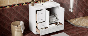 English Elm 36 Inch Shaker Bathroom Vanity with Ceramic Sink Four Soft Close Drawers White Mdf N729P414619K