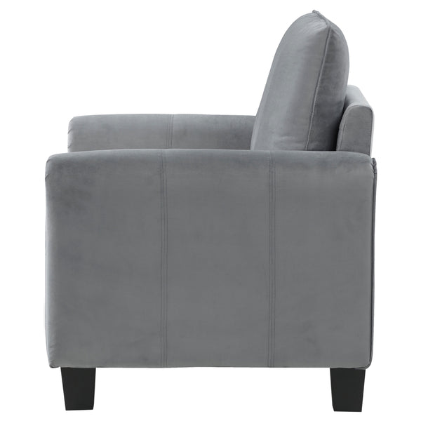 English Elm Dixon Velvety Grey Rolled Arm Accent Chair with Tapered Block Feet, Stitch Detail, Durable Comfort B062P299906