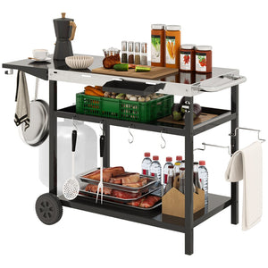 English Elm Outsunny Rolling Grill Cart Stainless Steel Patio Prep Station with Three Shelves W2225P485560