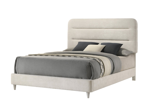 English Elm Plush Queen Size Upholstered Panel Bed with Sleek Lines and Neutral Palette for Elegant Bedrooms Antique White 85.7 L x 33.2 W x 11 H B2741S00440