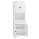 English Elm Tall Bathroom Cabinet With Four Doors, Large Storage Space Open Shelve, Upper Storage Cabinet, White