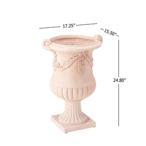 English Elm Elegant Handcrafted Mgo Floral Relief Garden Urn Planter with Antique White Finish Terracotta N772P389441T