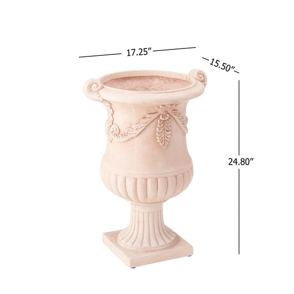 English Elm Elegant Handcrafted Mgo Floral Relief Garden Urn Planter with Antique White Finish Terracotta N772P389441T