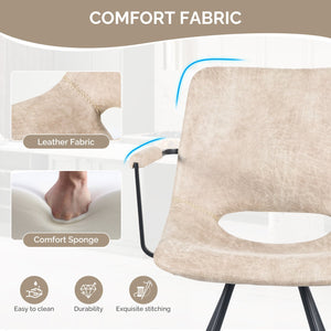 English Elm Beige Leather Dining Chairs Set of 2 — Mid-Century Cushioned Seats, Metal Legs, Sturdy 300lb Capacity T3950P399130