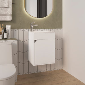 English Elm Hudson Modern Vanity Sink with Integrated Cabinet Storage, Compact Durable Engineered Wood for Bathrooms White B092P329249