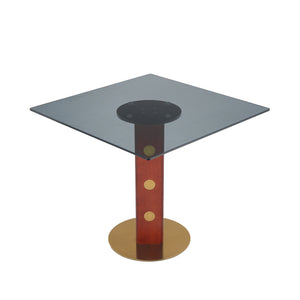 English Elm Modern Square Dining Table – 33.5" Glass Top With Walnut Legs & Gold Base For Small Spaces, 2-Person Use W1535S00581