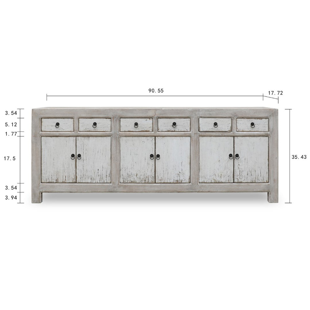 Lilys 91" Amalfi Two Tones Buffet 6 Draw 6 Dr, Antique Off White 9030-W